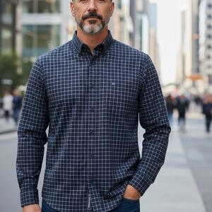 Nordstrom Men's Navy Checkered Button-Down Shirt